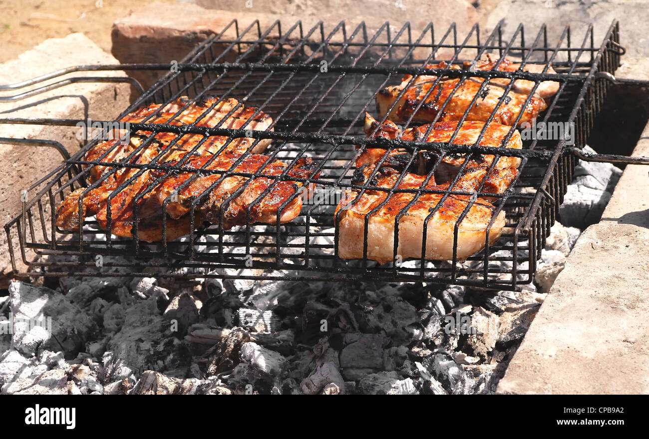 Meat grilled barbecue on charcoal Stock Photo - Alamy