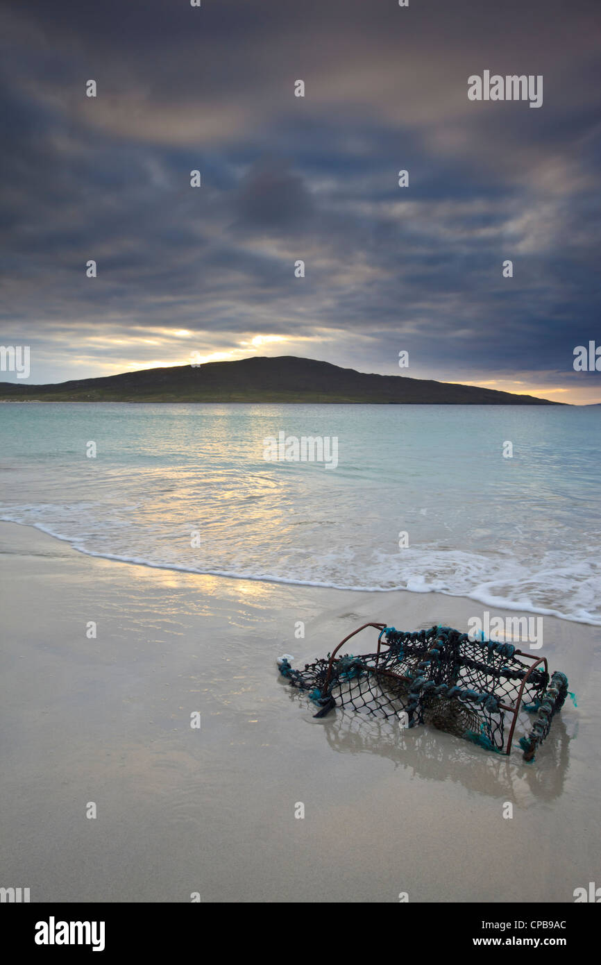A lobster pot washed ashore on the Isle of Harris in the Outer Hebrides of Scotland Stock Photo