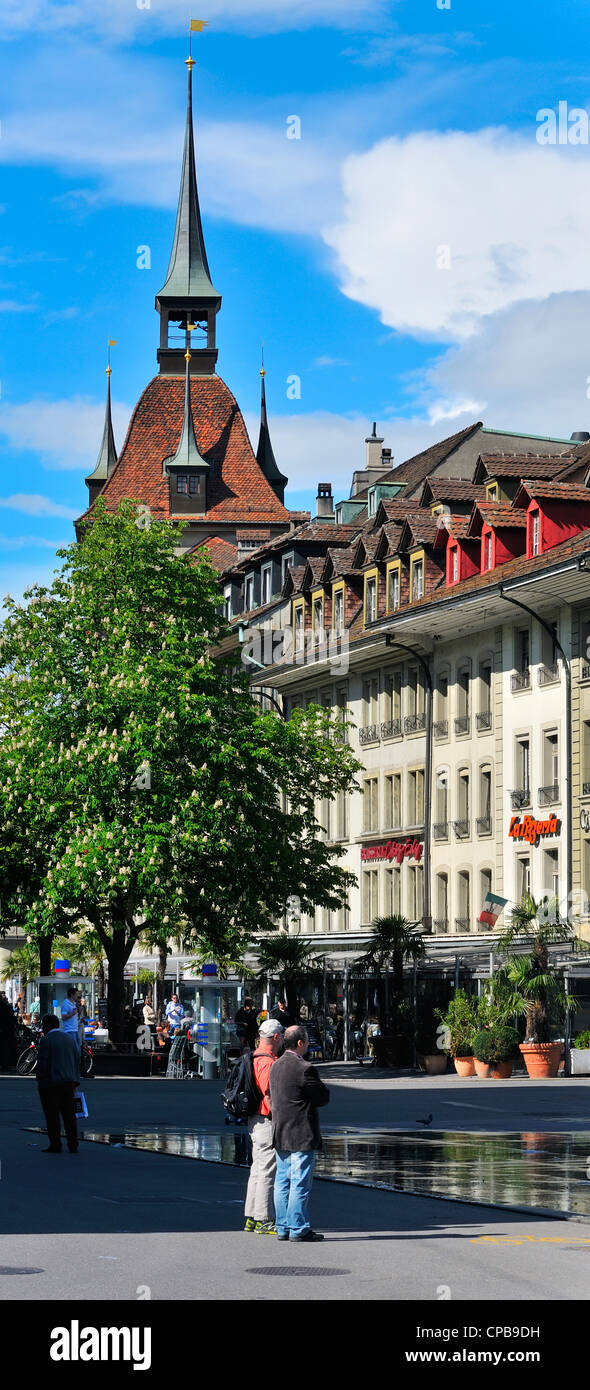 The south side of the Baerenplatz (Bear Plaza) near the capitol building in the city of Bern, Switzerland. Stock Photo