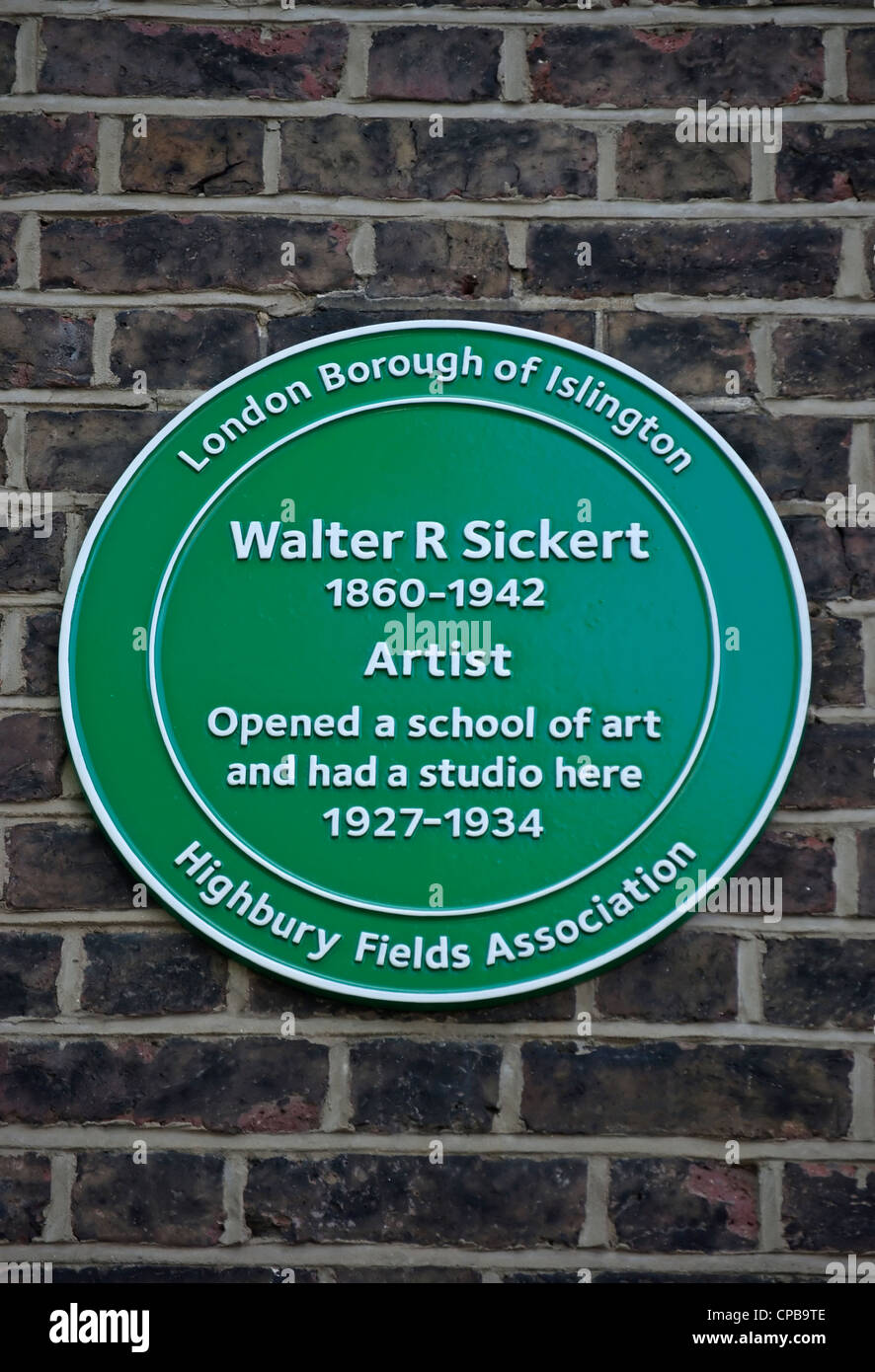 london borough of islington  plaque marking an art school and studio of walter sickert, highbury place, london, england Stock Photo