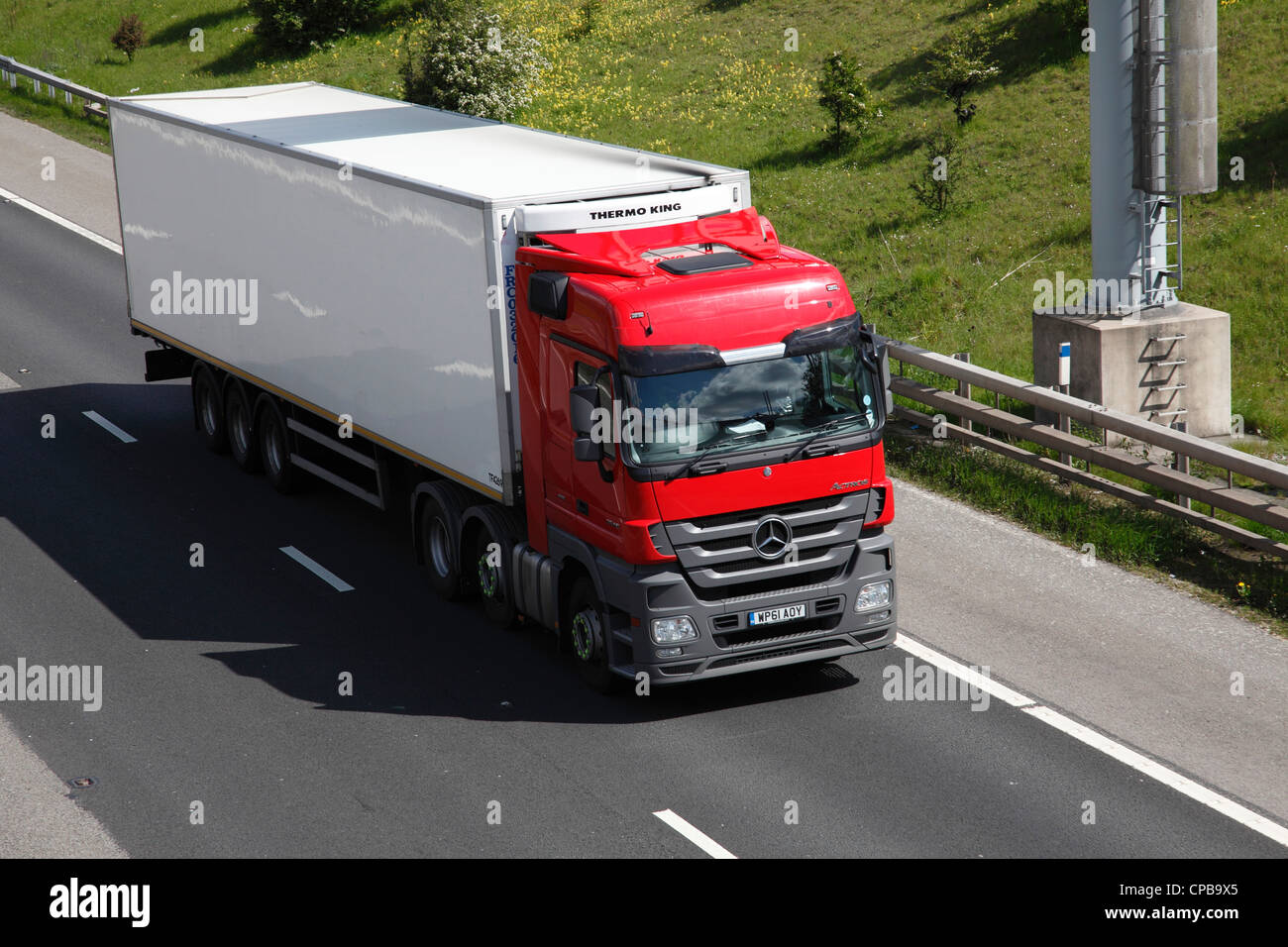 An HGV on the M1 motorway in South Yorkshire, England, U.K. Stock Photo