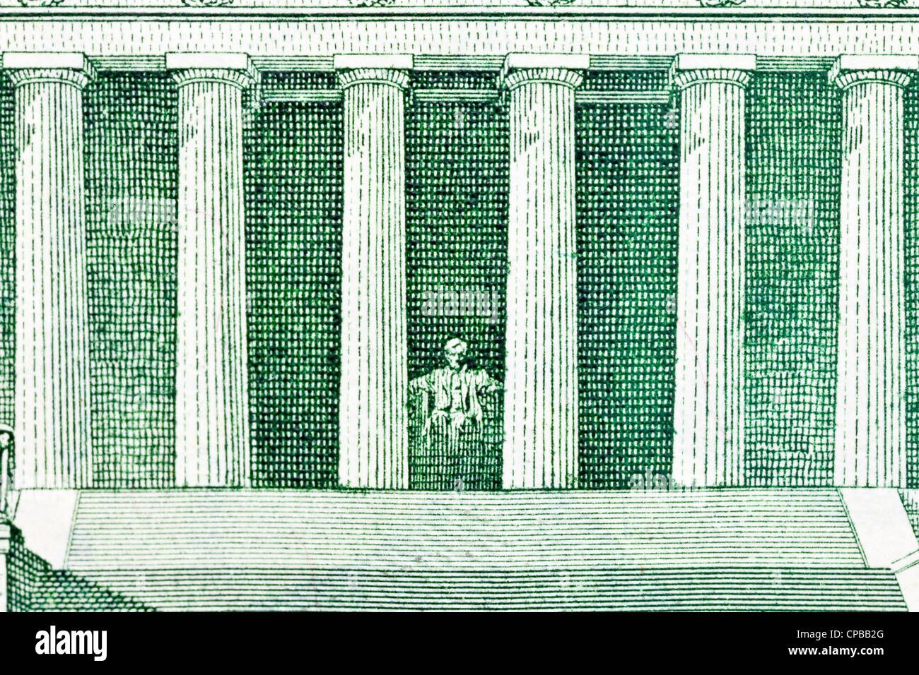 Lincoln Memorial depiction of the US Five Dollar Bill. Stock Photo