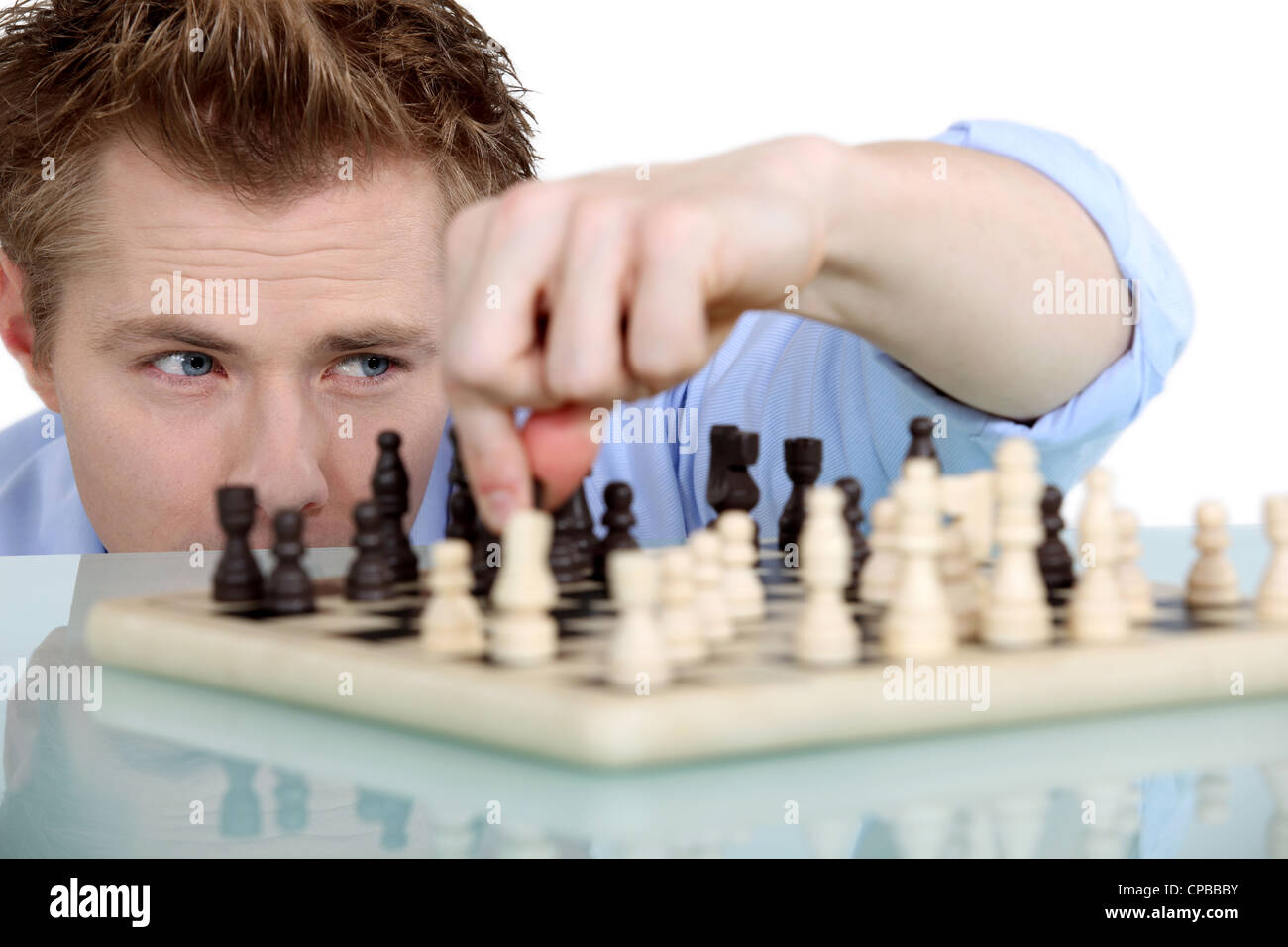 Man playing chess alone Stock Photo Alamy