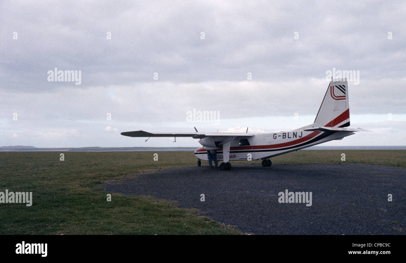 Orkney - aircraft at Papa Westray airstrip Stock Photo