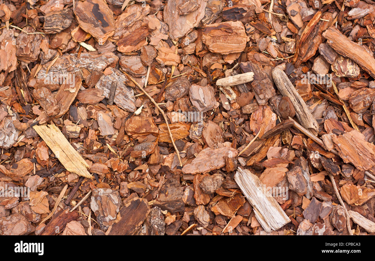 Wooden mulch outside in the garden, very textured Stock Photo Alamy