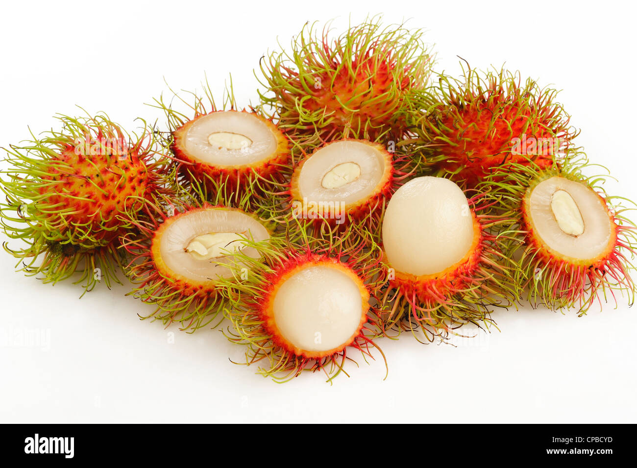 Rambutan fruits on white background Stock Photo - Alamy