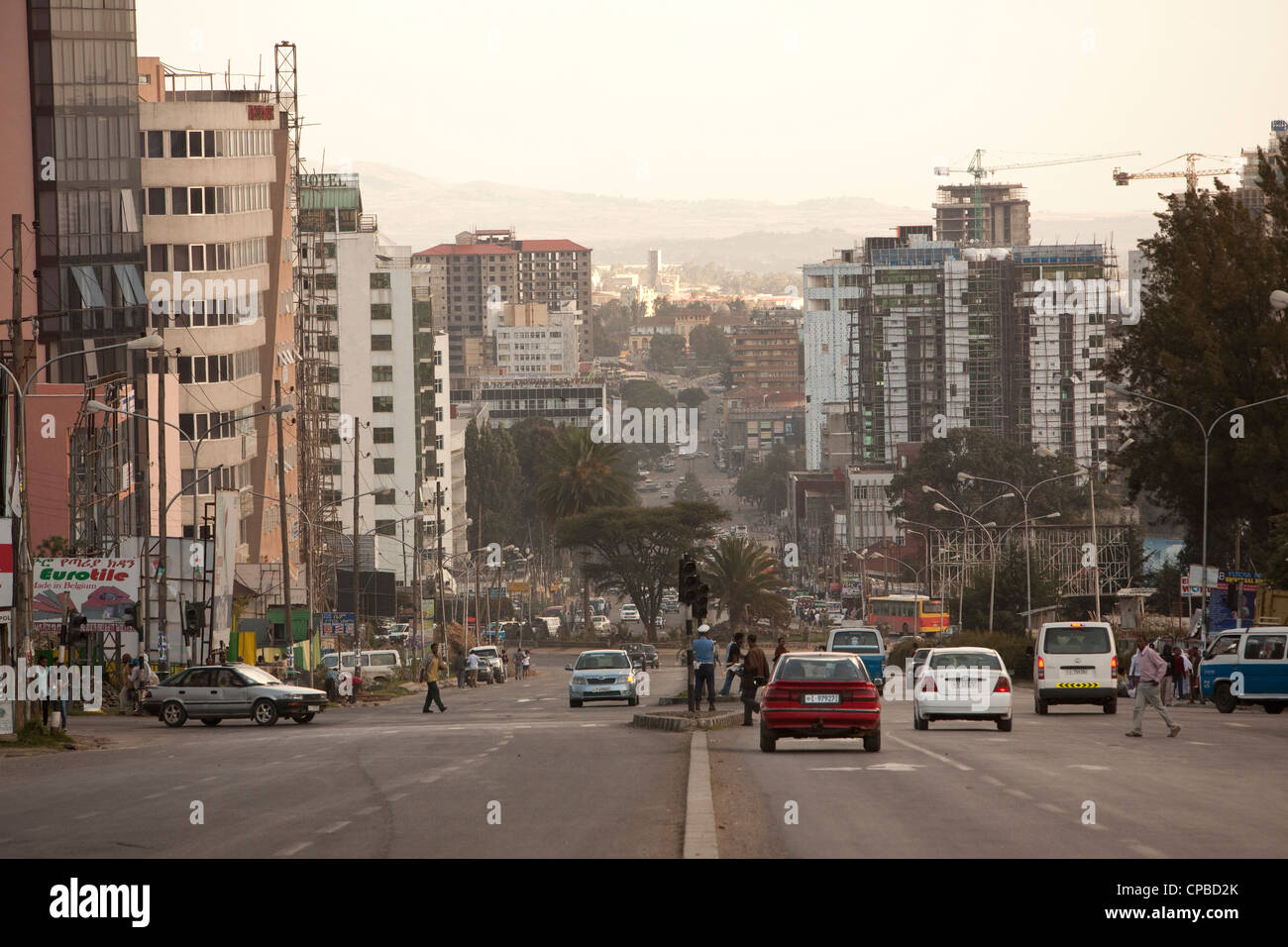 Churchill Ave. - Downtown Addis Ababa, Ethiopia. Stock Photo