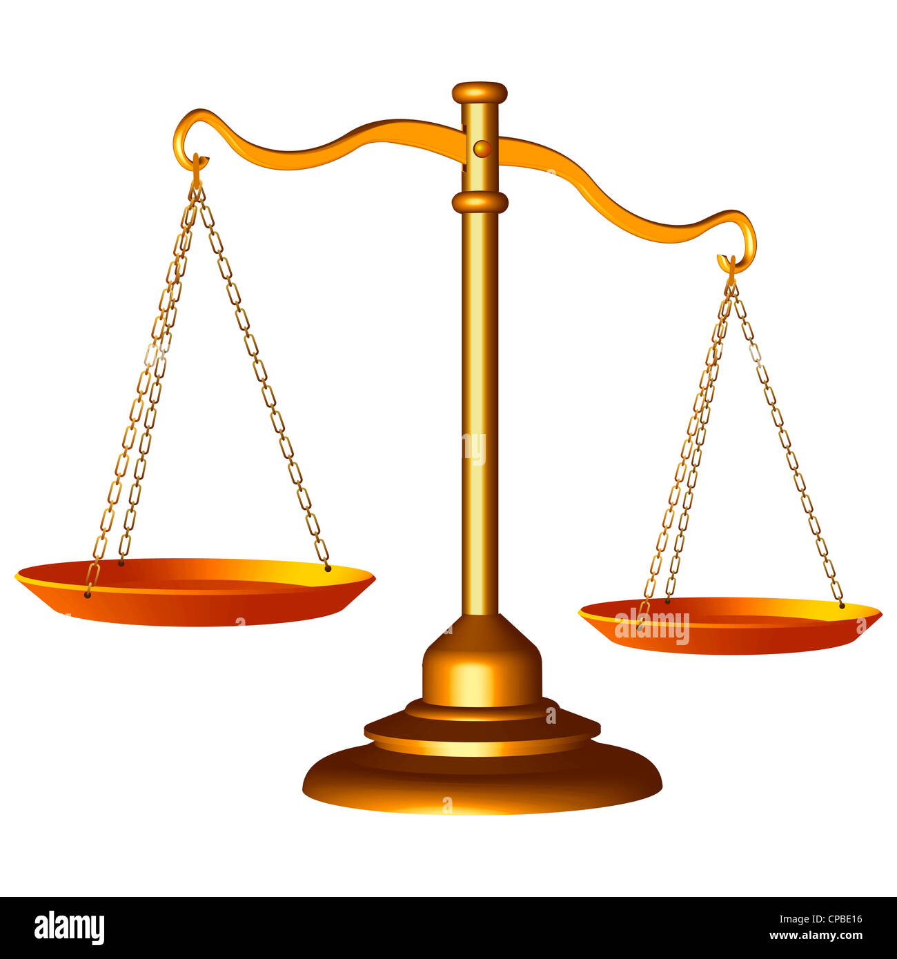 golden scale of justice against white background, abstract vector art illustration Stock Photo