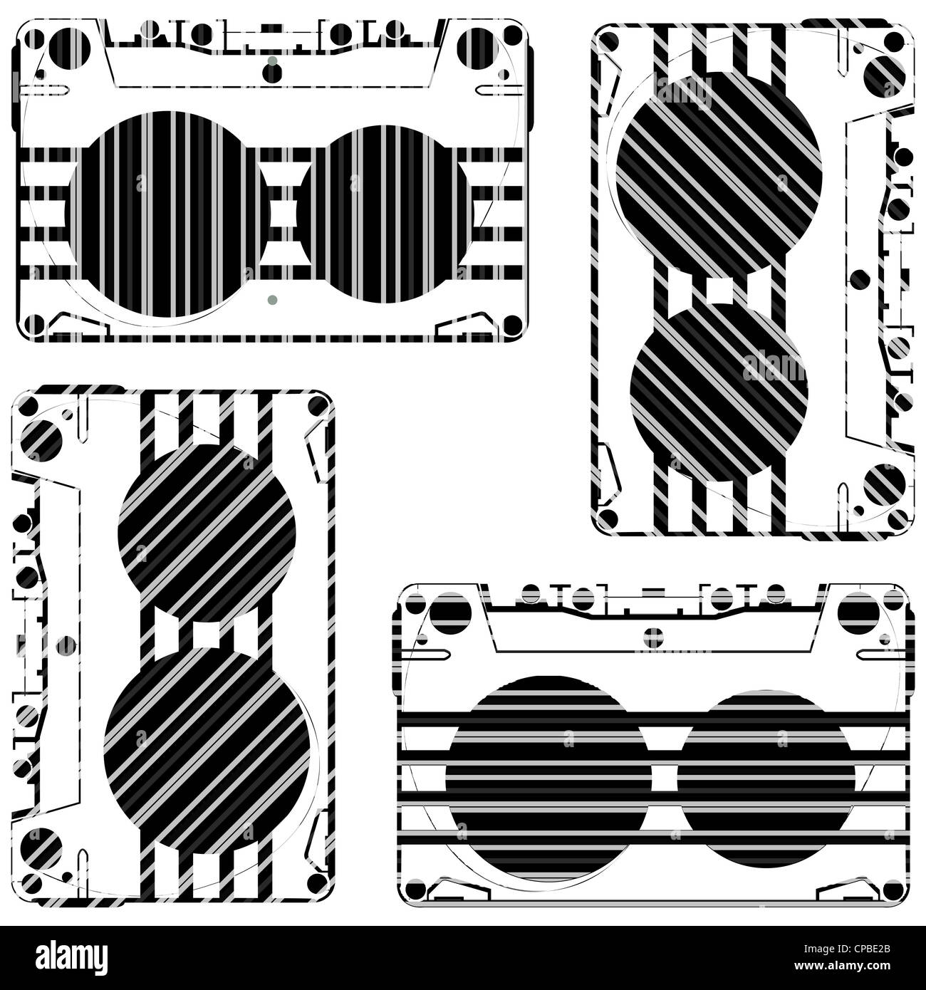 striped audio tapes against white background, abstract vector art illustration Stock Photo