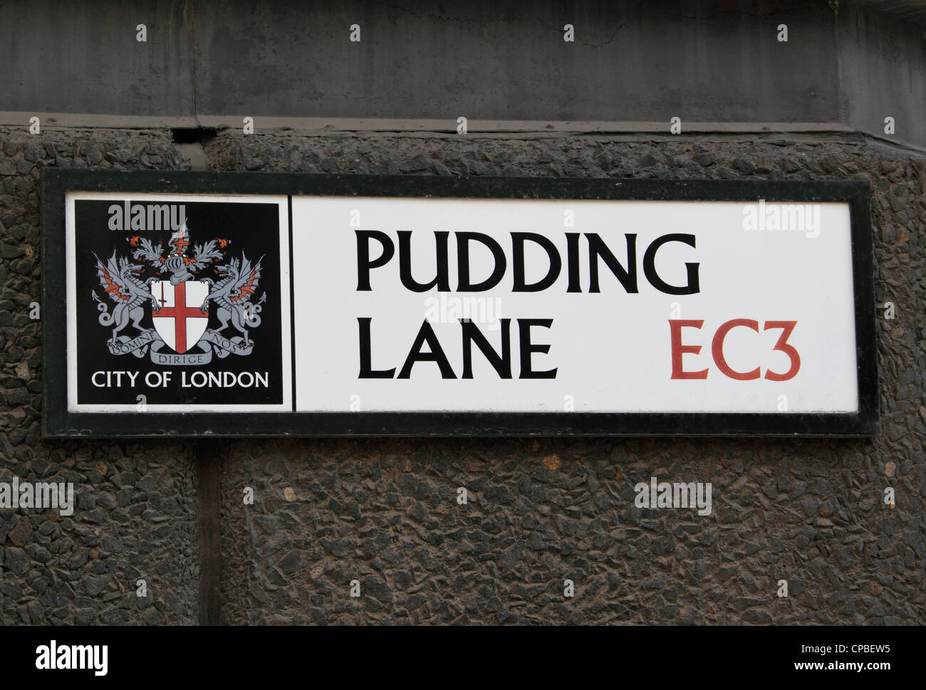 Pudding lane street sign Stock Photo Alamy