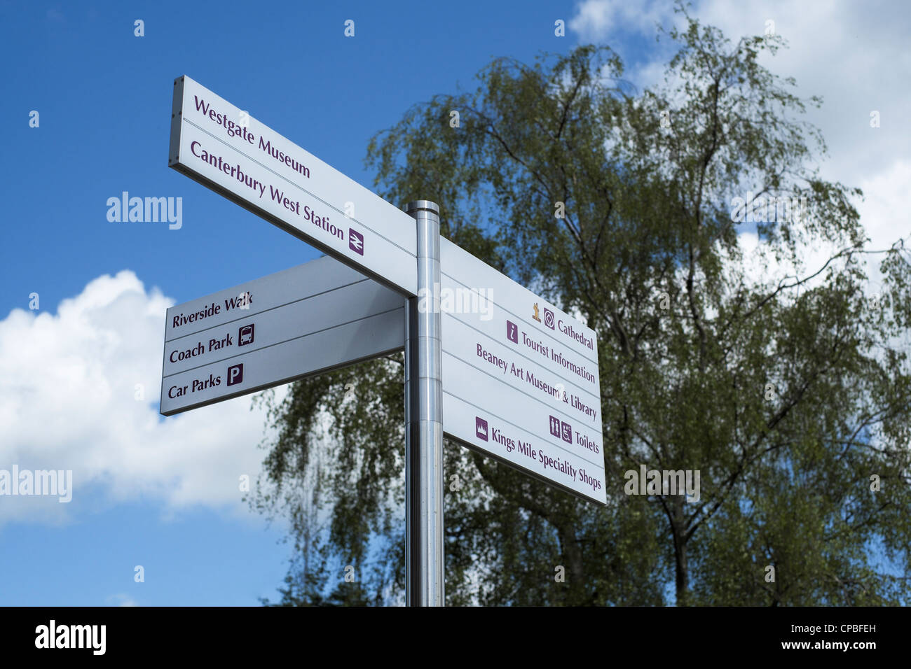 Signpost to Tourist Attractions, Canterbury, Kent, UK Stock Photo