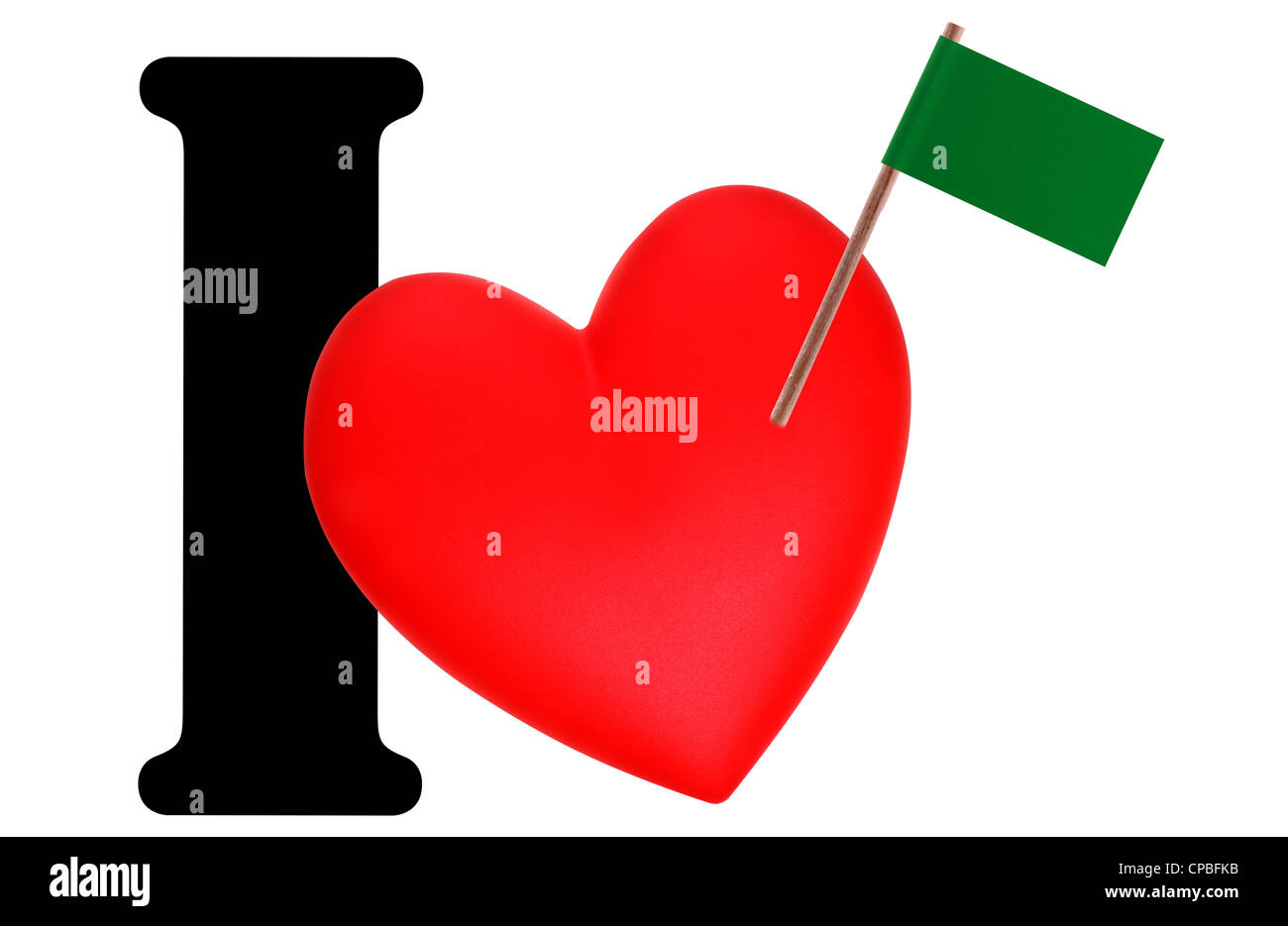 Small flag on a red heart and the word I to express love for the national flag of Libia Stock Photo