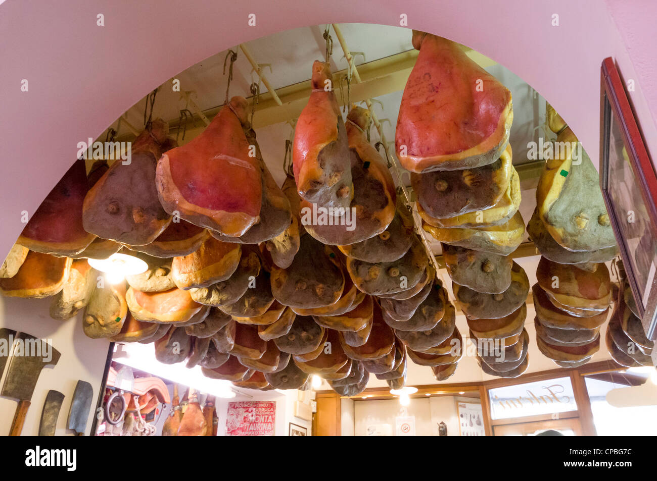 Italian ham curing. Stock Photo