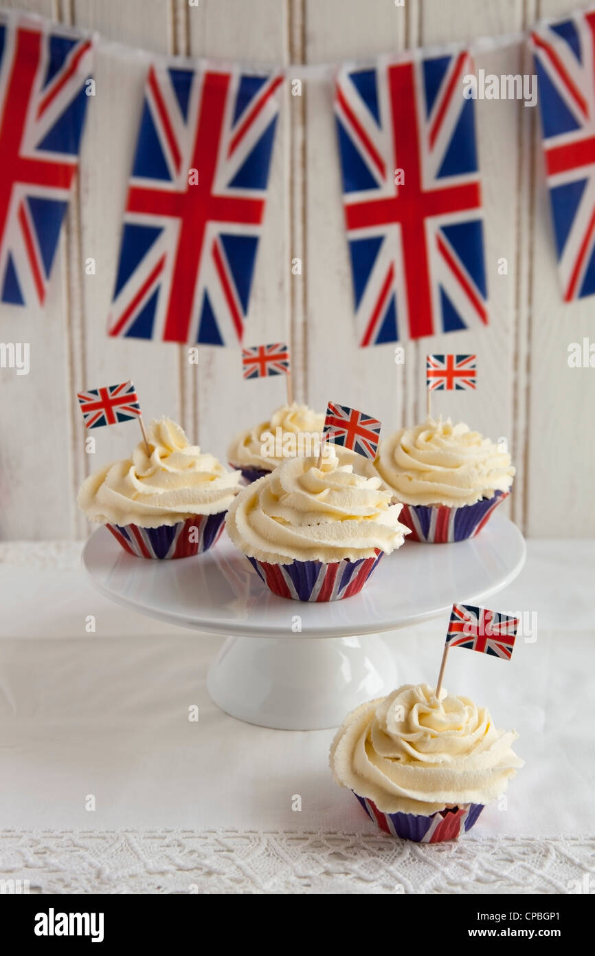 Union Jack cupcakes to celebrate the Diamond Jubilee Stock Photo