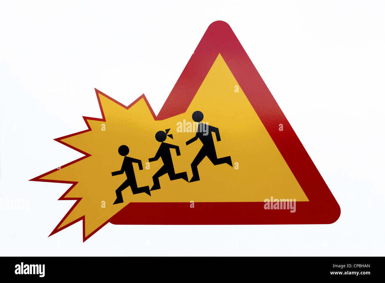Traffic sign beware kids on a white background Stock Photo