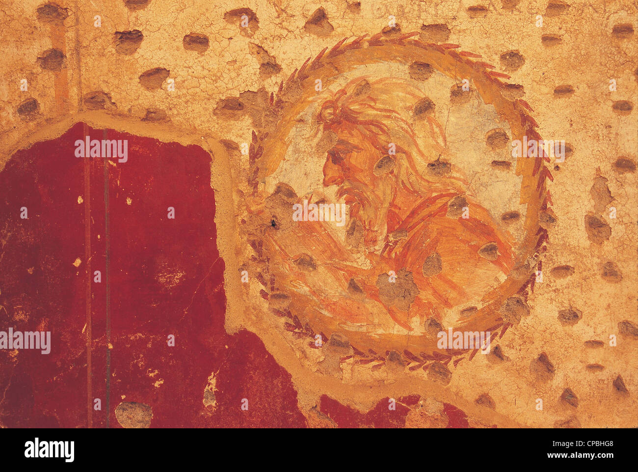 Fresco  on a wall of a hillside houses, Ephesus Turkey. Stock Photo