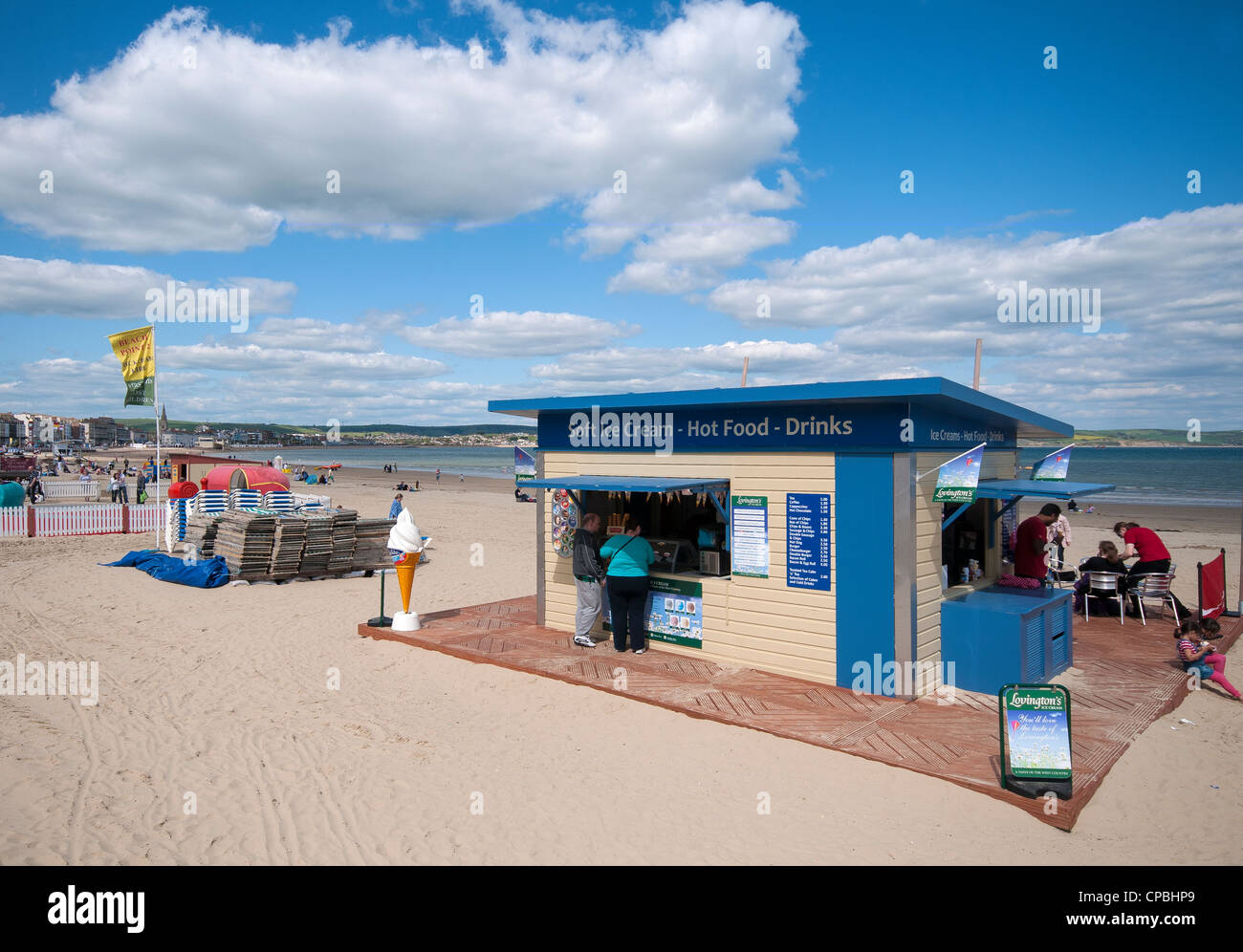 Ice cream stall on Weymouth beach in Dorset, England, UK Stock Photo