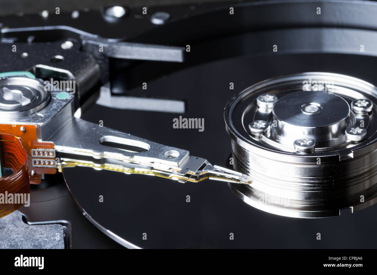 The platter and internals of a computer hard disk Stock Photo Alamy