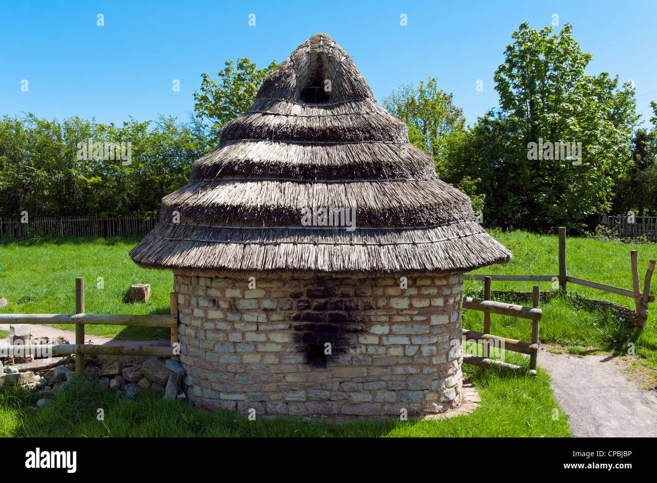 Buildings in Cosmeston Lakes Country Park Medieval Village Stock Photo