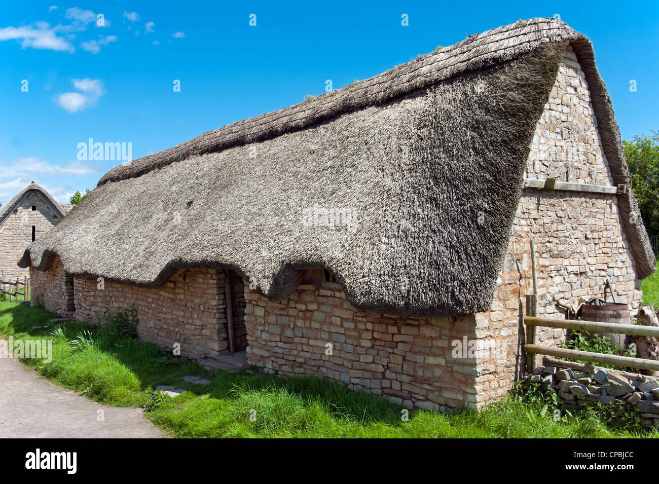 Buildings in Cosmeston Lakes Country Park Medieval Village Stock Photo