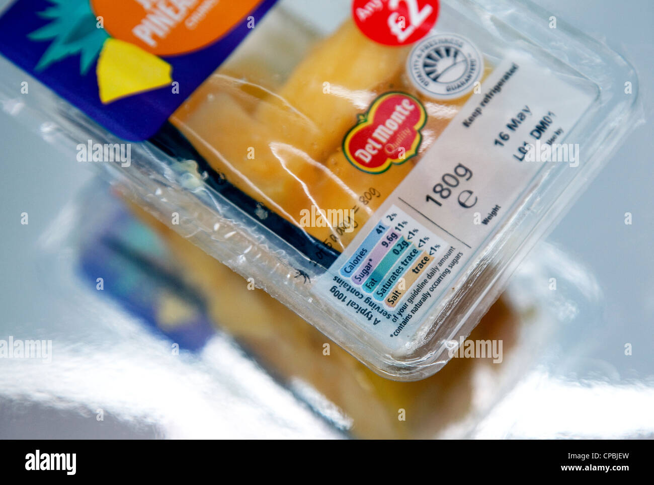 Health information food labelling on supermarket products Stock Photo