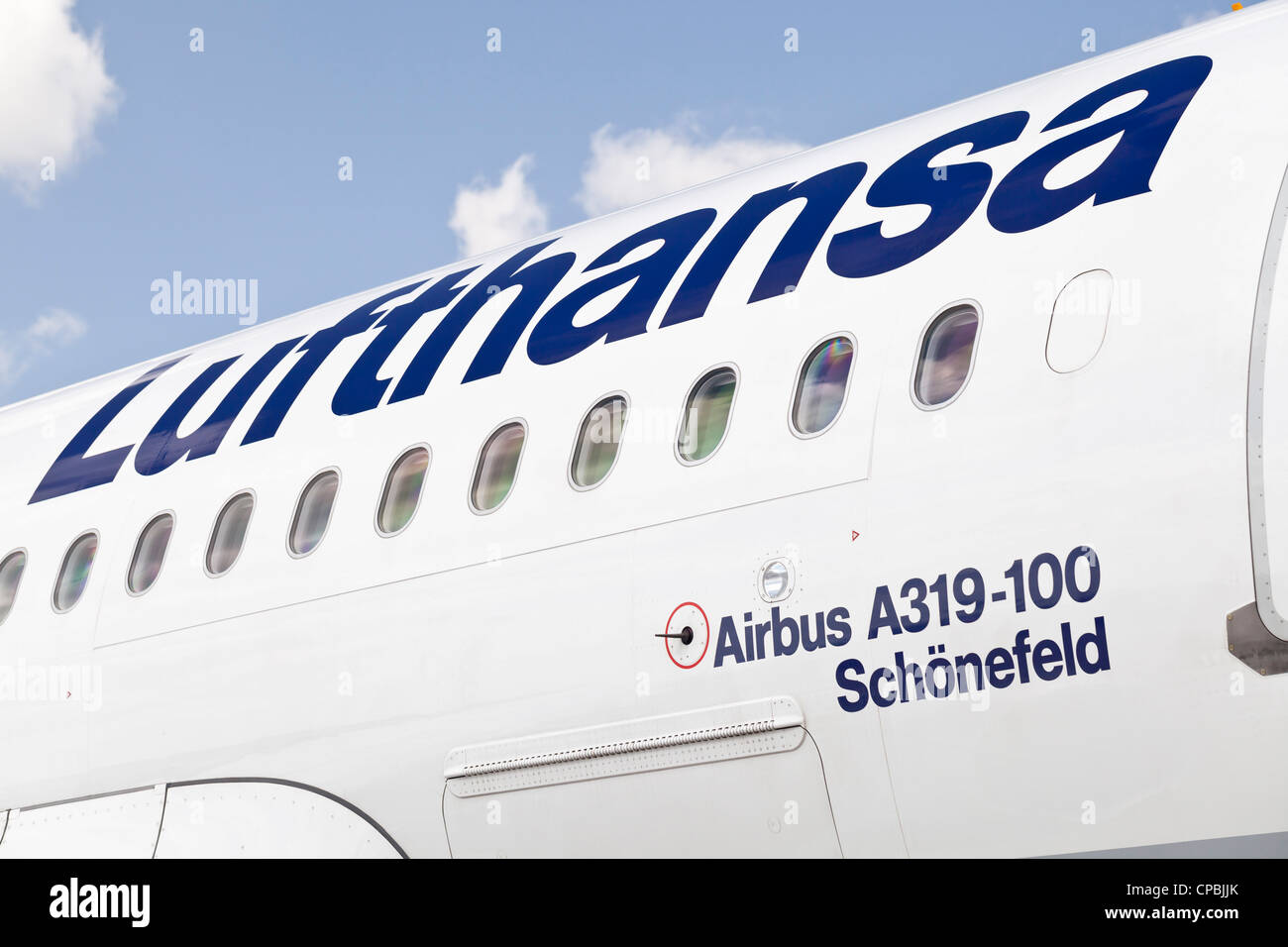 Detail of a Lufthanse Airbus A319-100 airplane Stock Photo