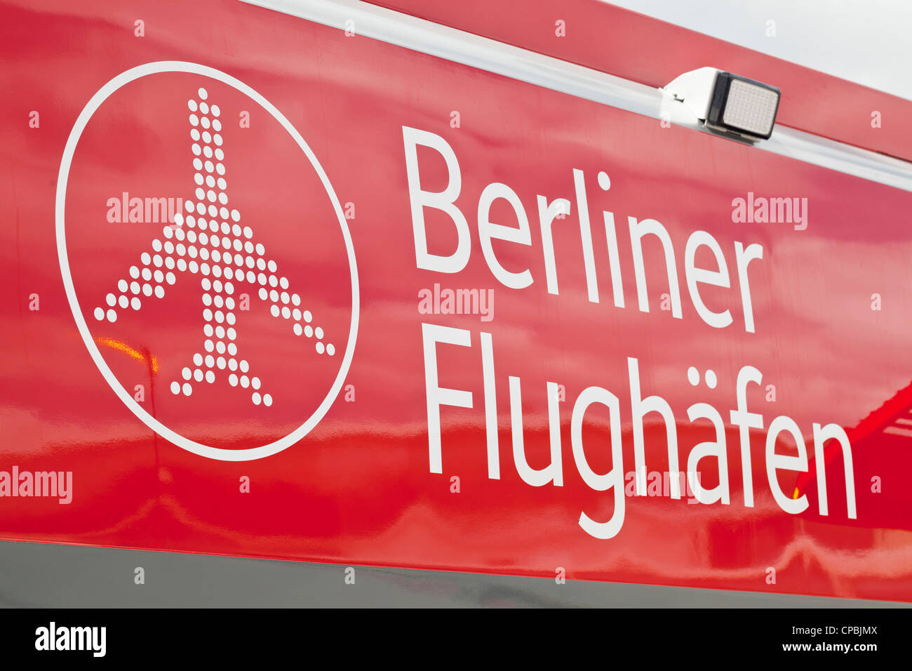Logo of the fire service of the Berlin airports on the side of a fire truck - Berlin, Germany, Europe Stock Photo