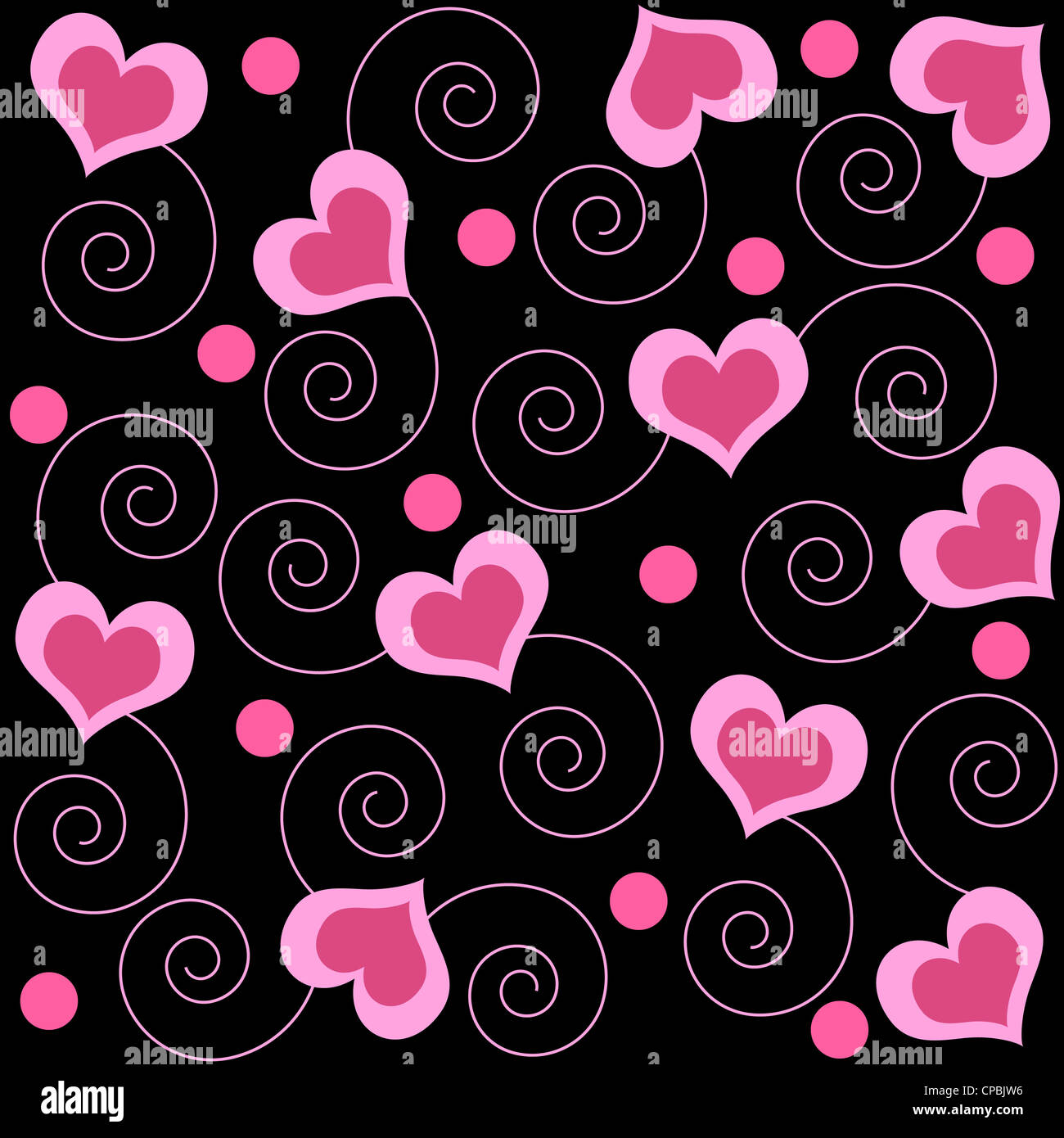 Pink hearts and swirls pattern Stock Photo