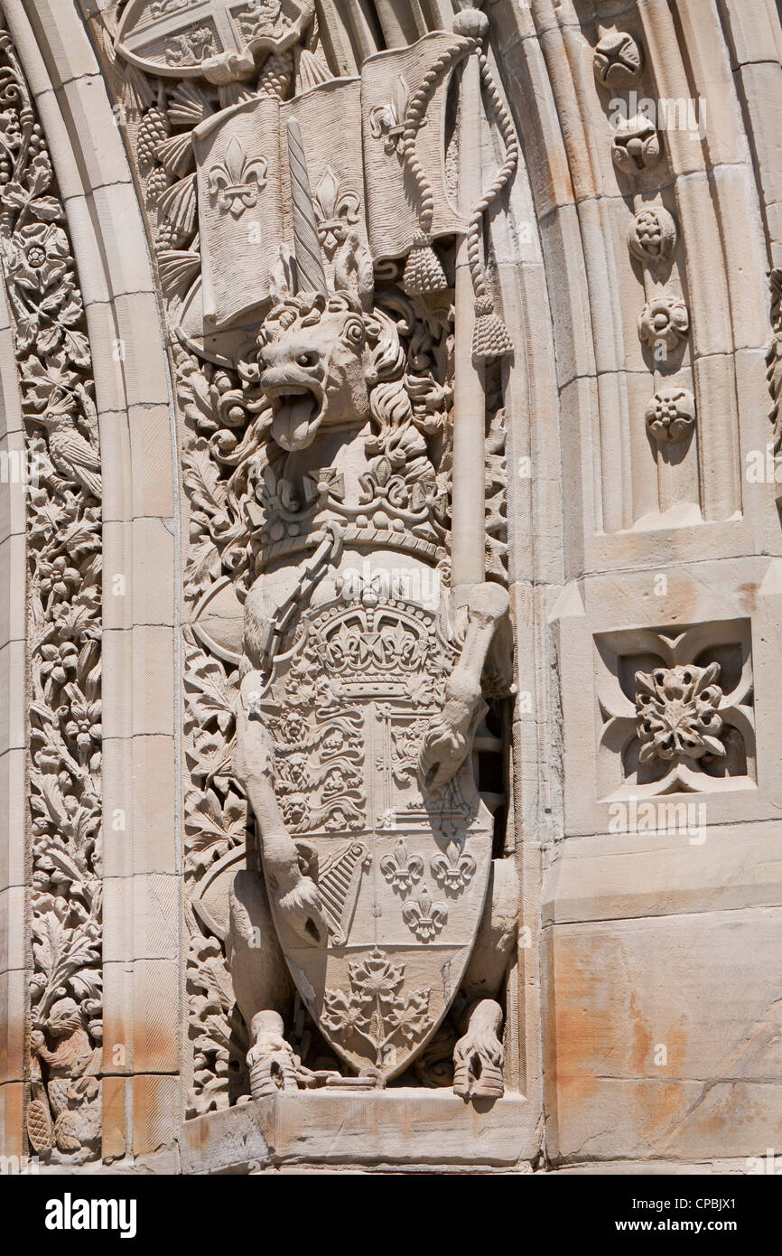 Ottawa, Parliament Hill, Peace Tower, gothic architectural element depicting a gargoyle. Stock Photo