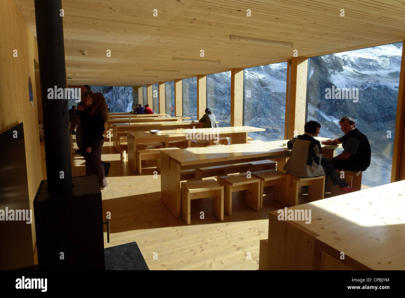 Inside the new Moiry hut in the Swiss Alps Stock Photo