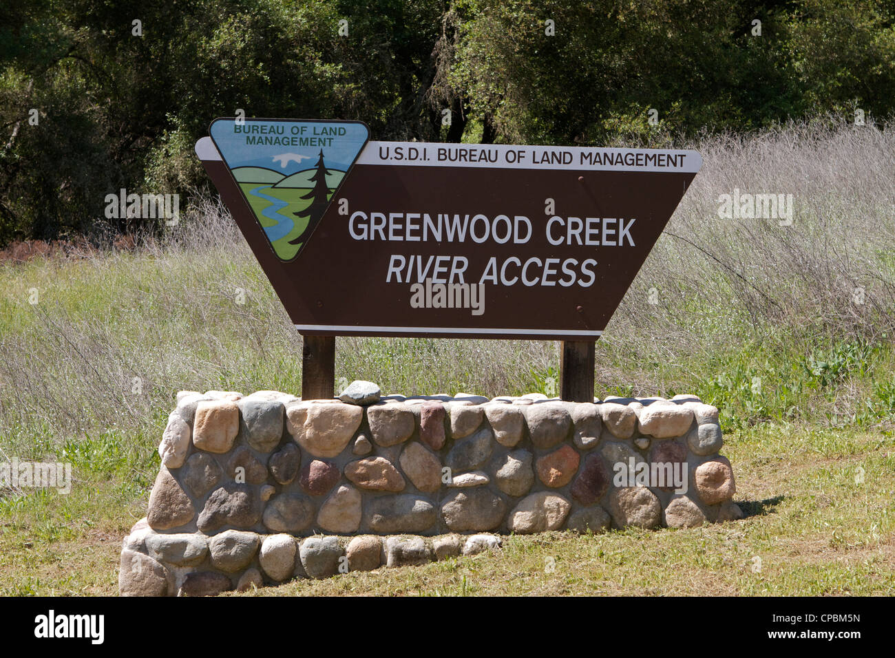Greenwood creek river access sign to the south fork of the  American River Stock Photo