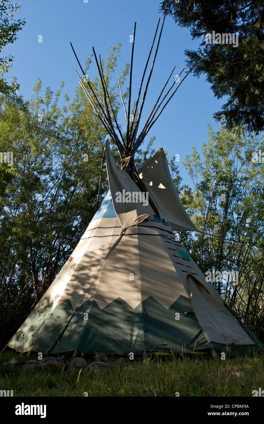 Native American Indian tipi at the Camp Lotus Lodge & Campground on the banks of the south fork American river Lotus California Stock Photo