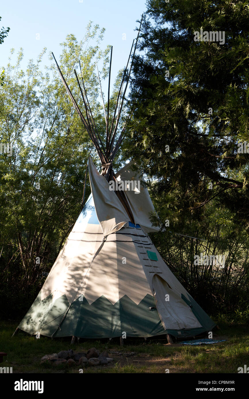 Native American Indian tipi at the Camp Lotus Lodge & Campground on the banks of the south fork American river Lotus California Stock Photo