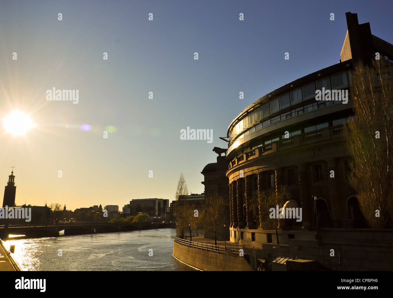 sunlight reflection in the swedish house of parliament in stockholm Stock Photo