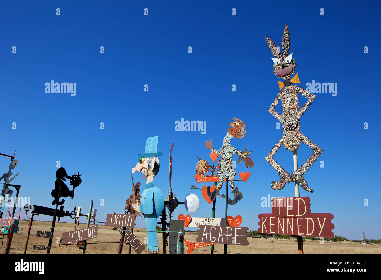 Colourful metal sculptures, Highway 54, Mullinville, Kansas, USA, Stock Photo