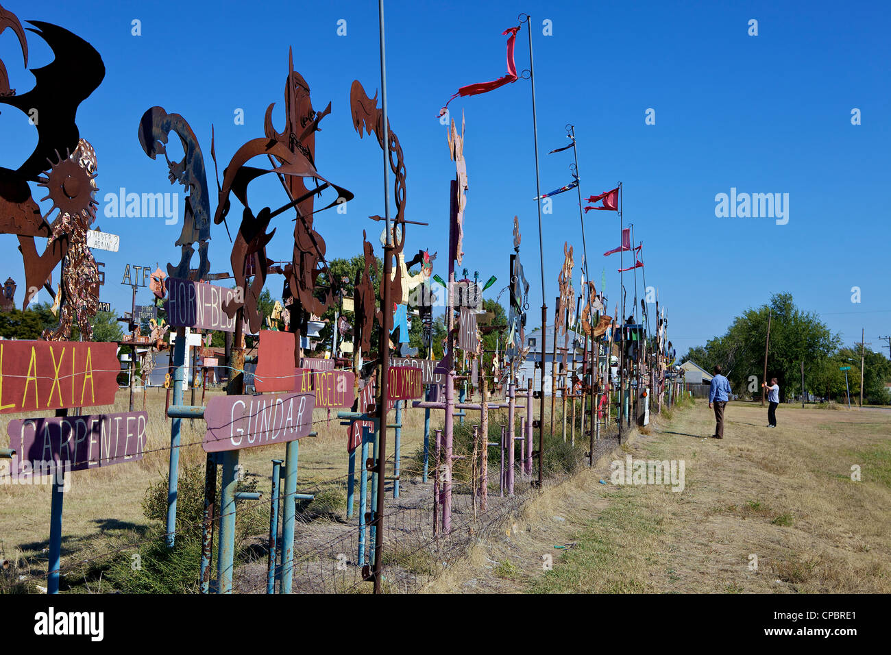 Metal sculptures, Highway 54, Mullinville, Kansas, USA Stock Photo