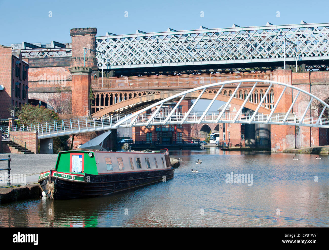 Merchants Bridge in Castlefield & The Bridgewater Canal, Manchester, England, UK Stock Photo