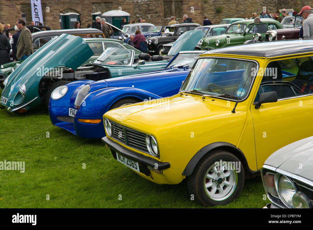 Lineup of modern British classic cars on display at the Marches