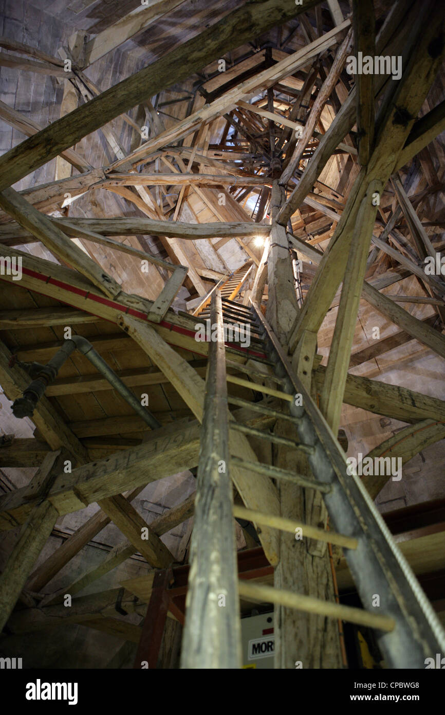 Wooden framework inside Salisbury Cathedral Spire. UK Stock Photo