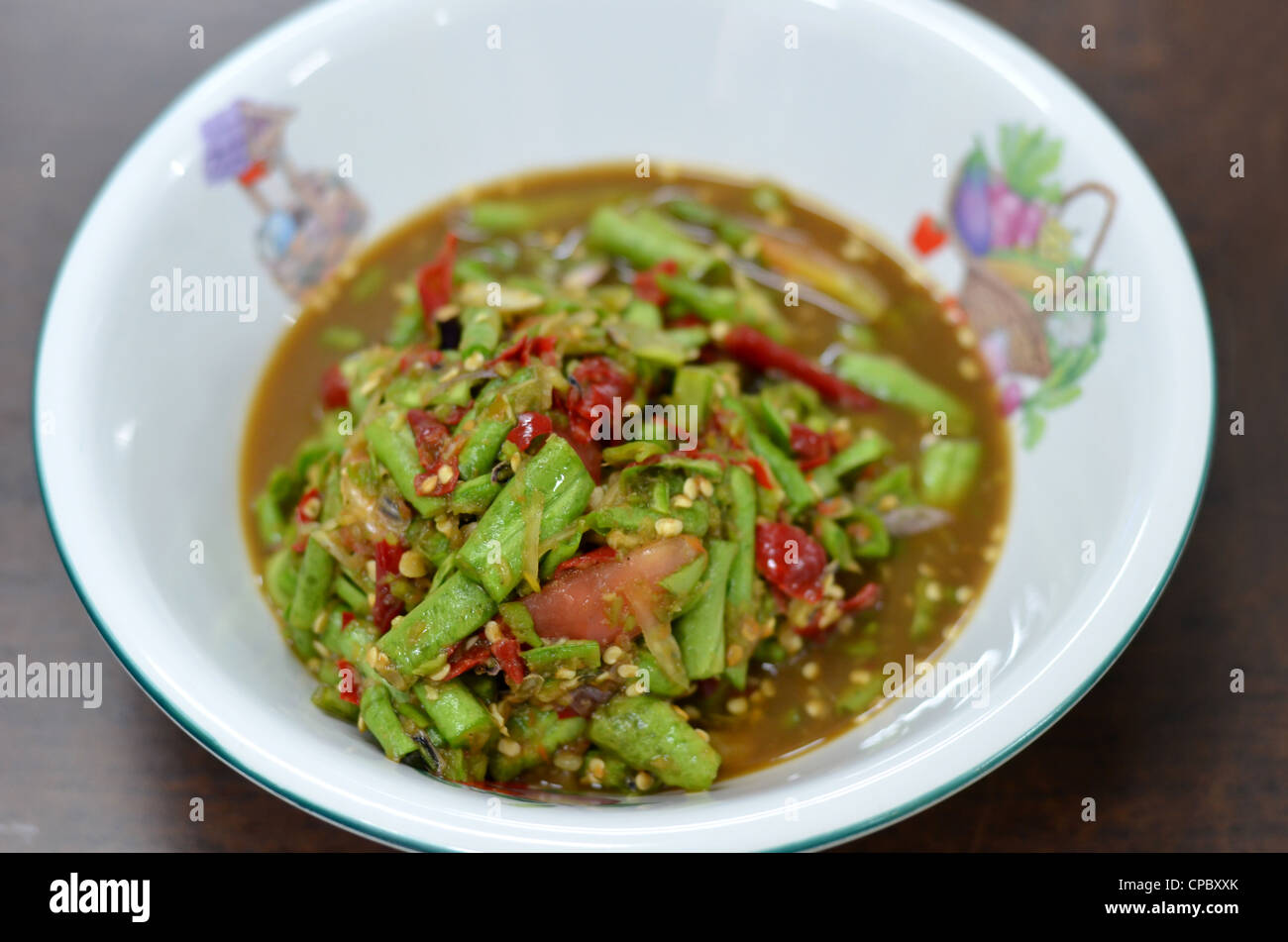 String bean spicy salad , thai spicy food Stock Photo Alamy
