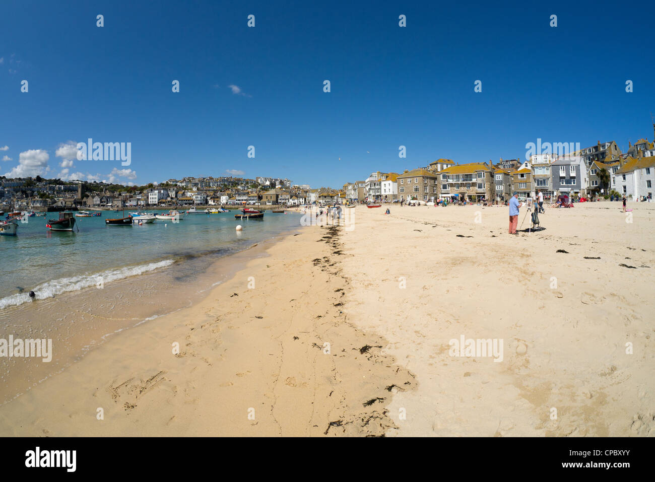 St. Ives harbour beach in Cornwall UK. Stock Photo
