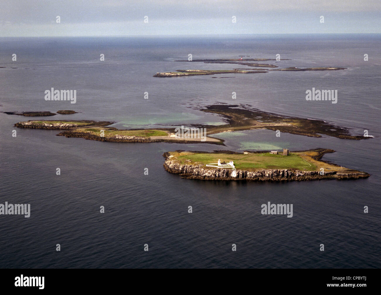 historic aerial view of the Farne Islands National Nature Reserve off