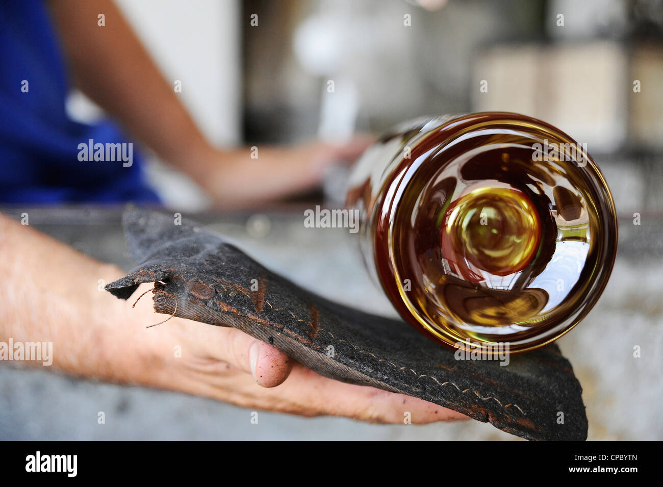 hand shaping glass bottle Stock Photo Alamy
