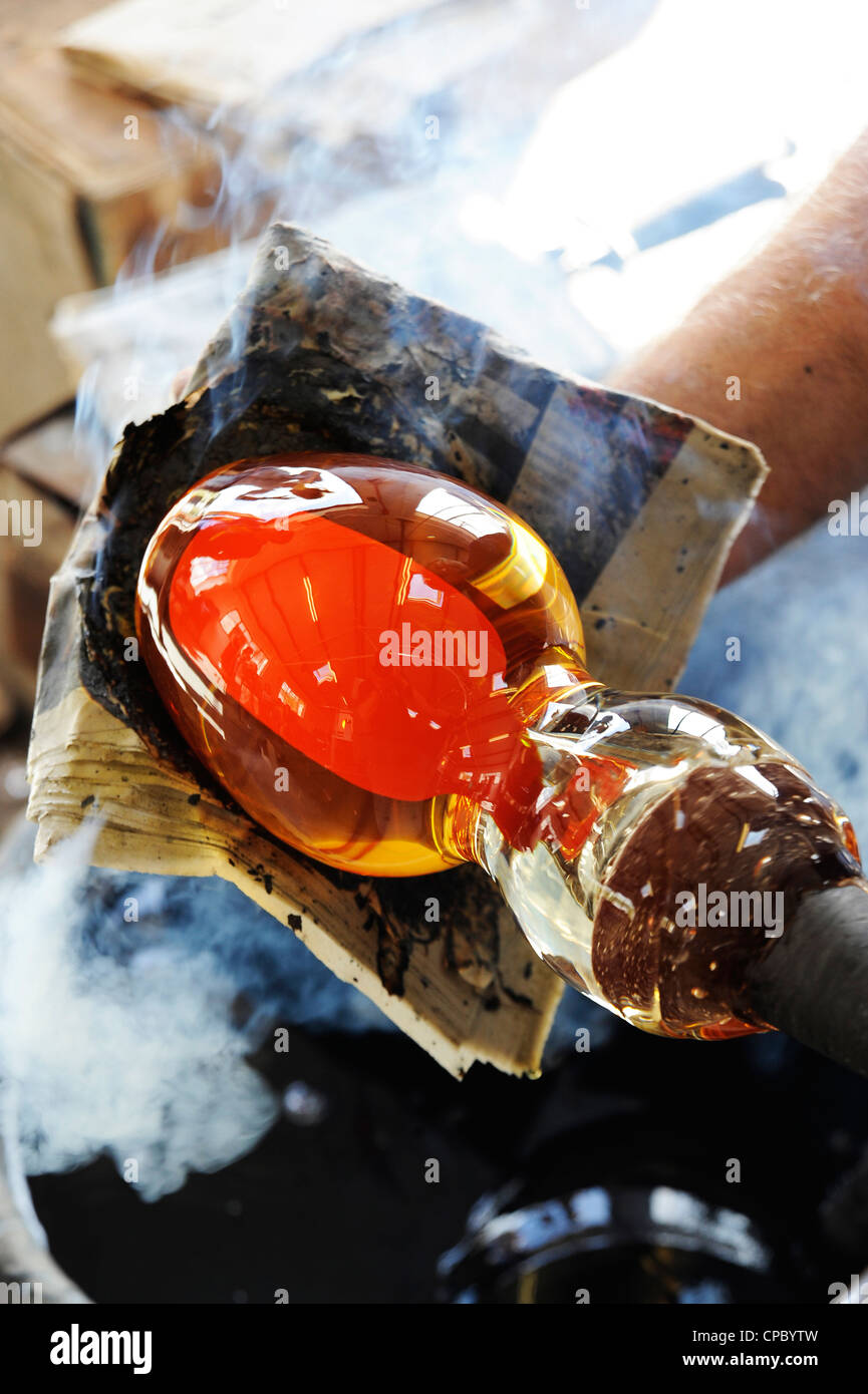 hand shaping glass bottle Stock Photo Alamy