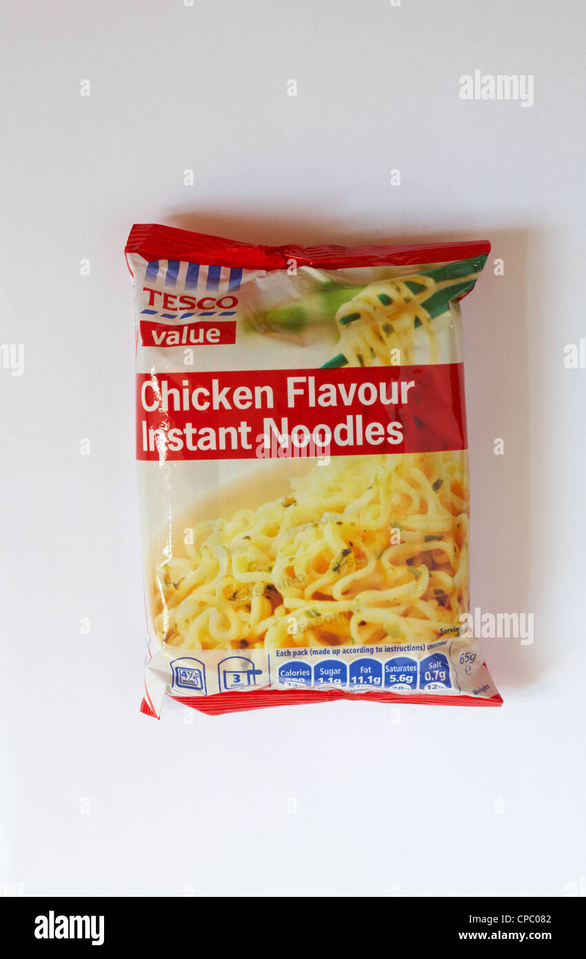 Tesco value chicken flavour instant noodles hires stock photography