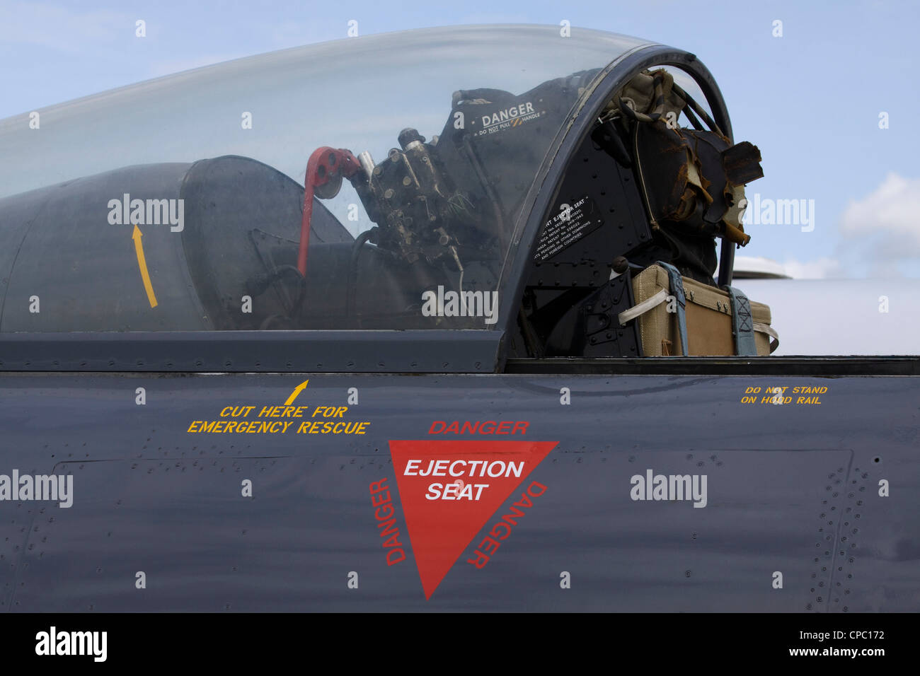 cockpit or flight deck at the  front of an aircraft fighter Jet Stock Photo