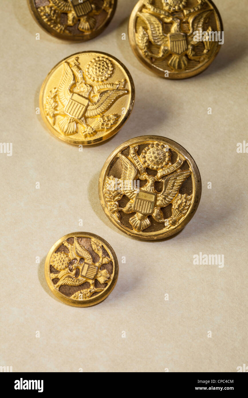 Still life of Vintage brass United States Army uniform buttons Stock Photo