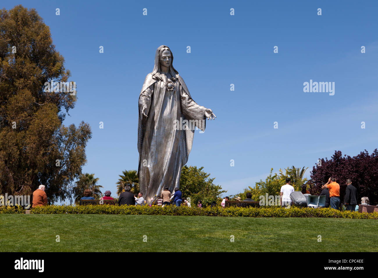Stainless steel statue of the Virgin Mary Stock Photo