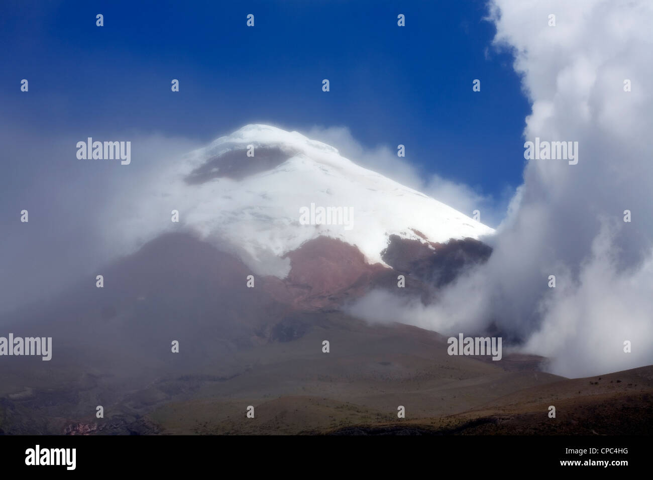 Snowcapped Cotopaxi Volcano in the Ecuadorian Andes Stock Photo