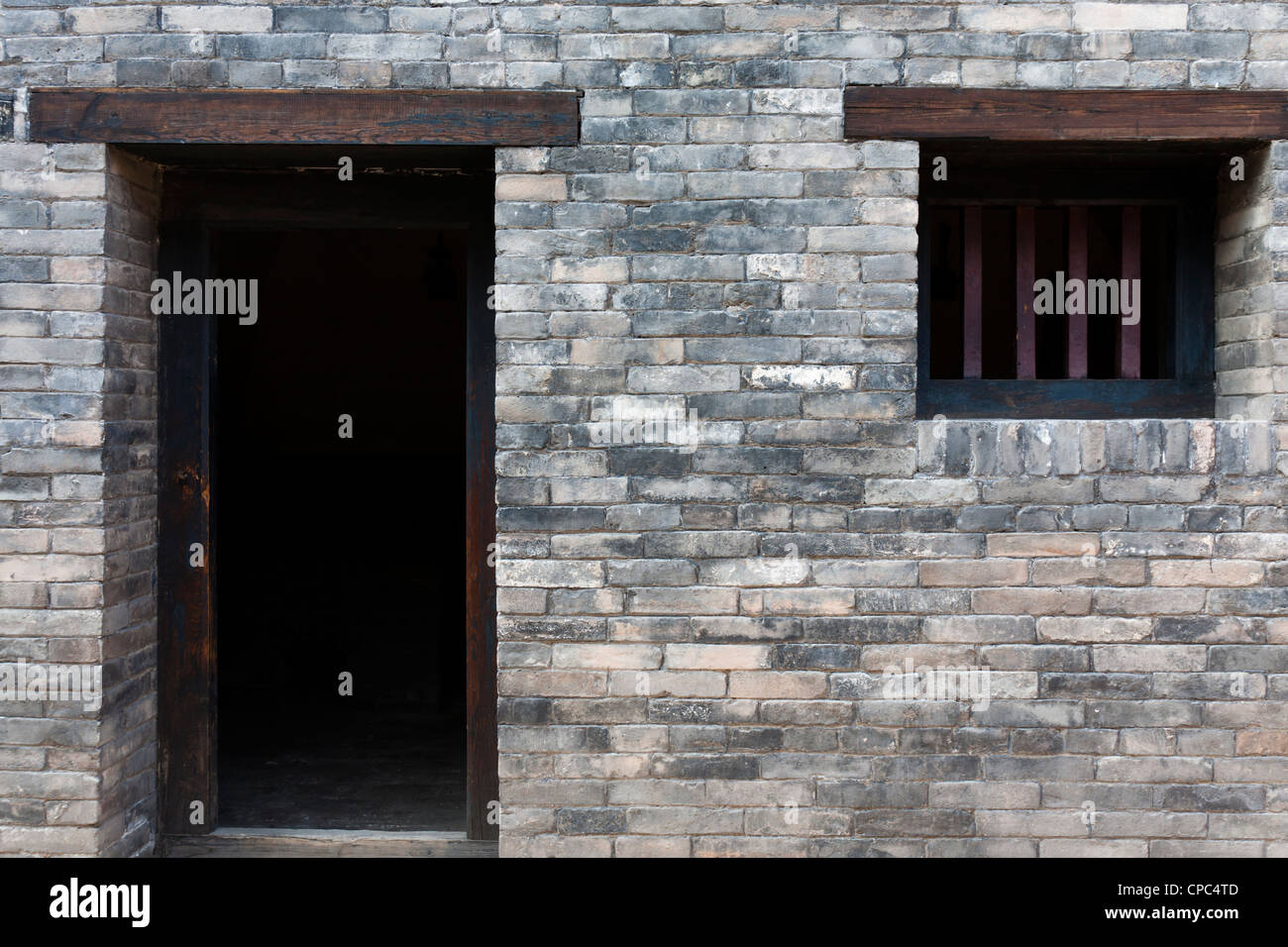 Ancient Chinese prison with wooden door and window which was built at